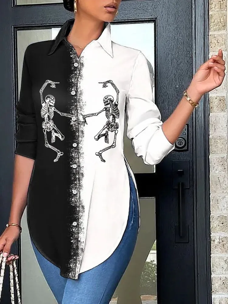 2024 Women's White Asymmetrical Blouse - Elegant Long Sleeve Tunic Shirt for Casual Wear