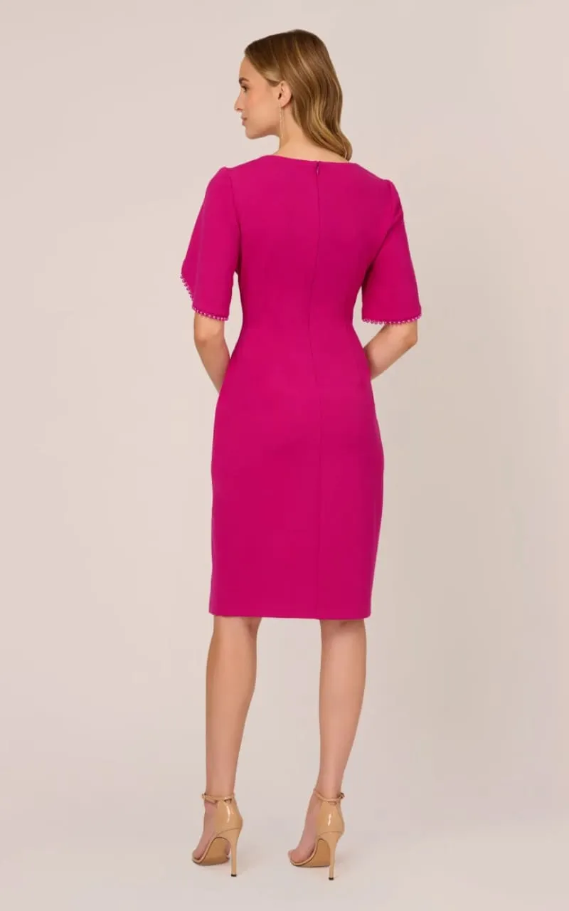 Adrianna Papell- Pearl Embellished Knit Crepe Sheath Dress in Hot Orchid
