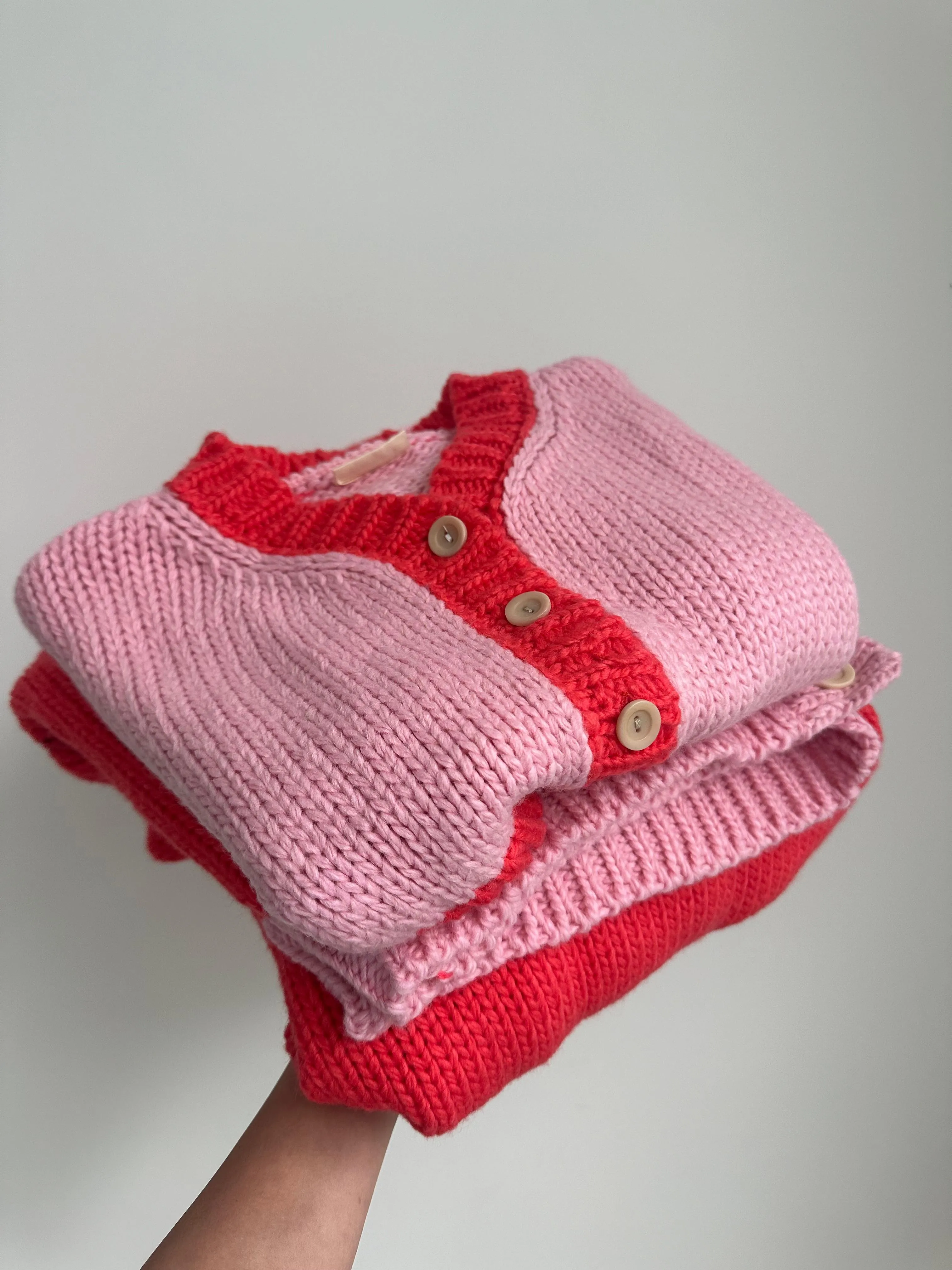 Adult Maeve Contrast Knit Cardigan - Red/Pink