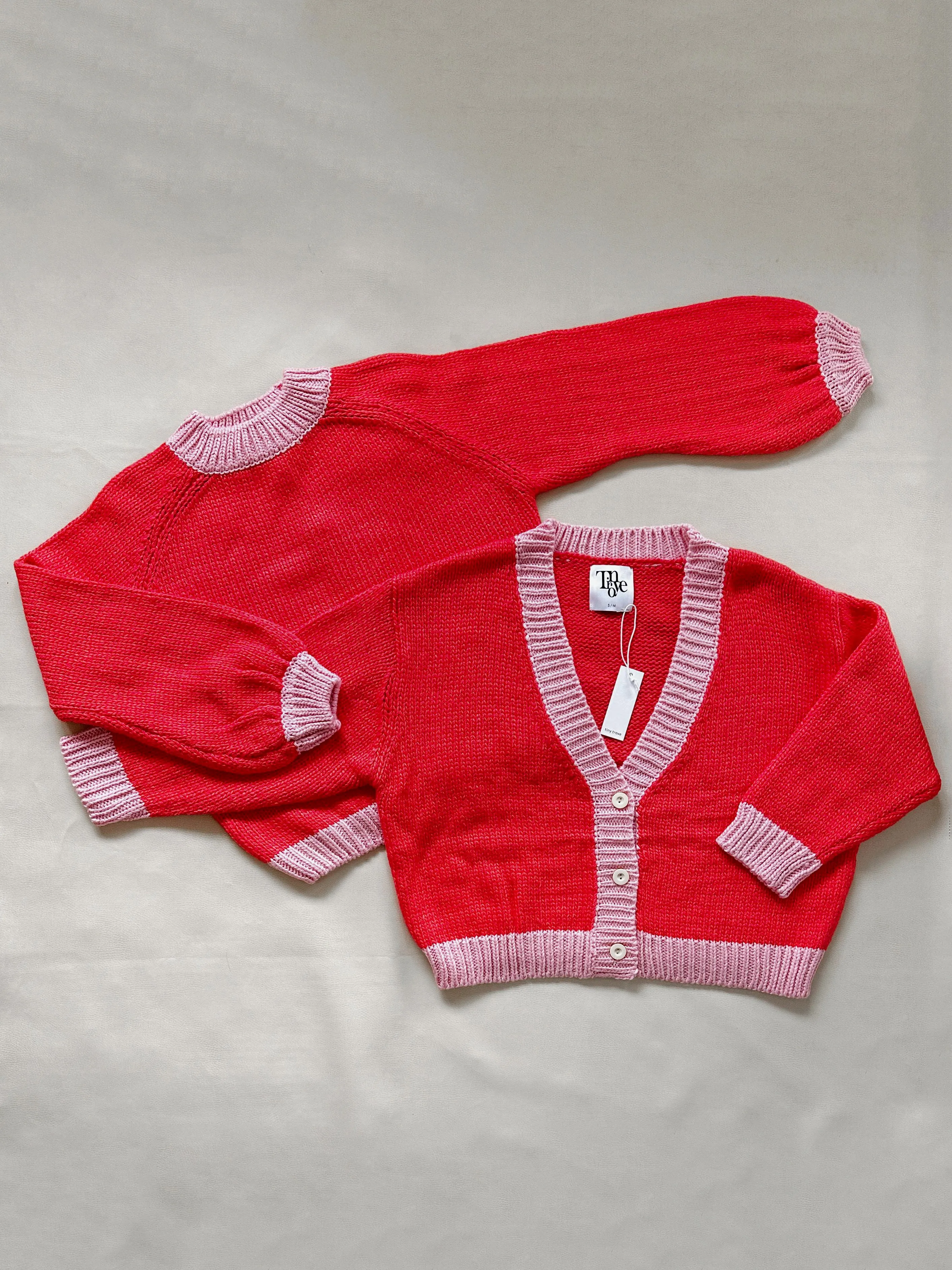 Adult Maeve Contrast Knit Cardigan - Red/Pink