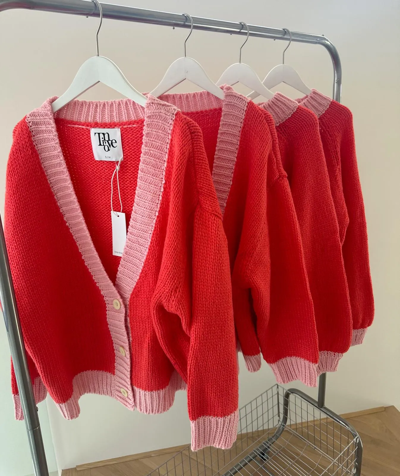Adult Maeve Contrast Knit Cardigan - Red/Pink