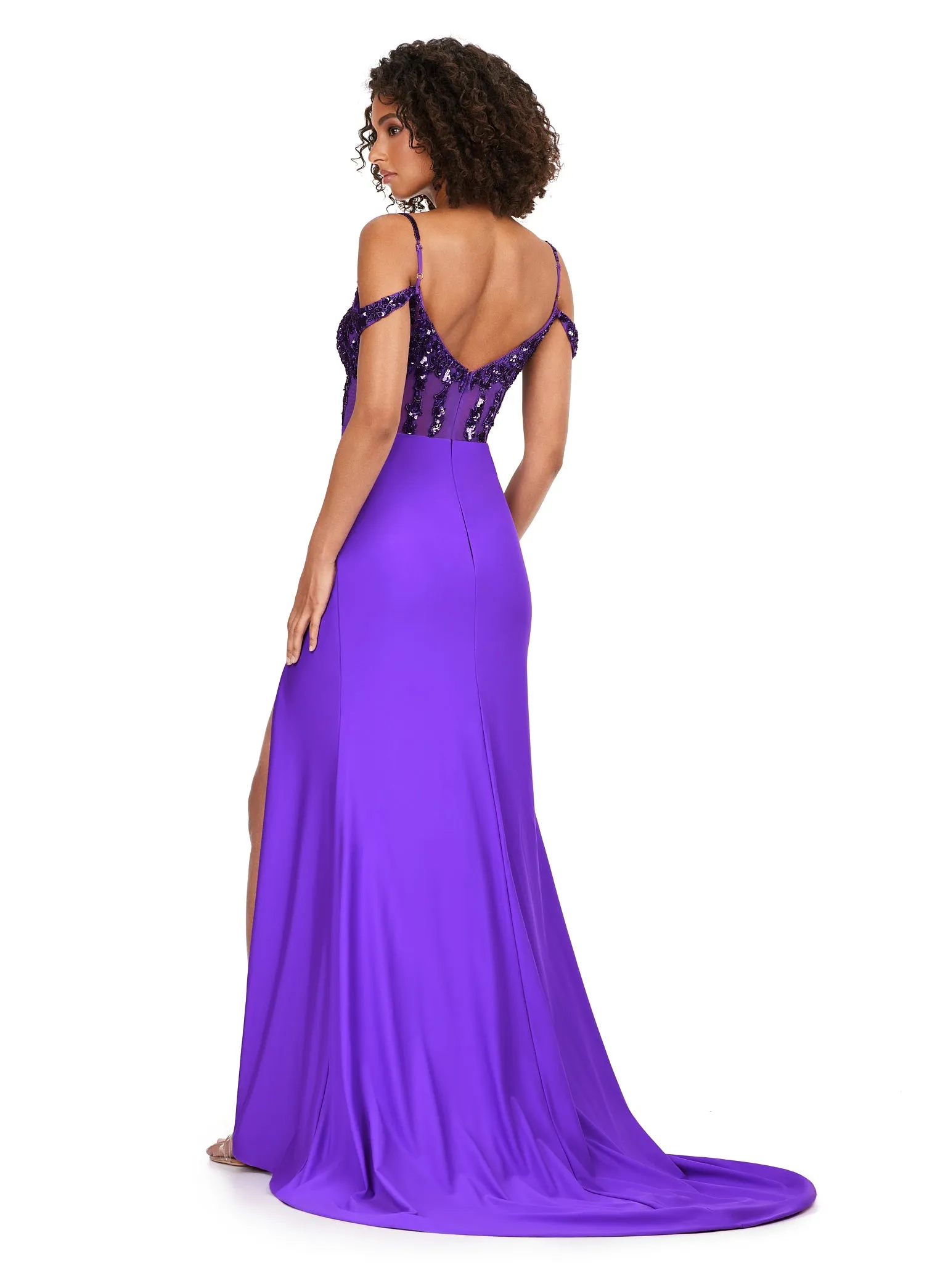 Ashley Lauren 11391 Long Prom Off The Shoulder With Strap Beaded Corset Jersey Gown Formal Dress