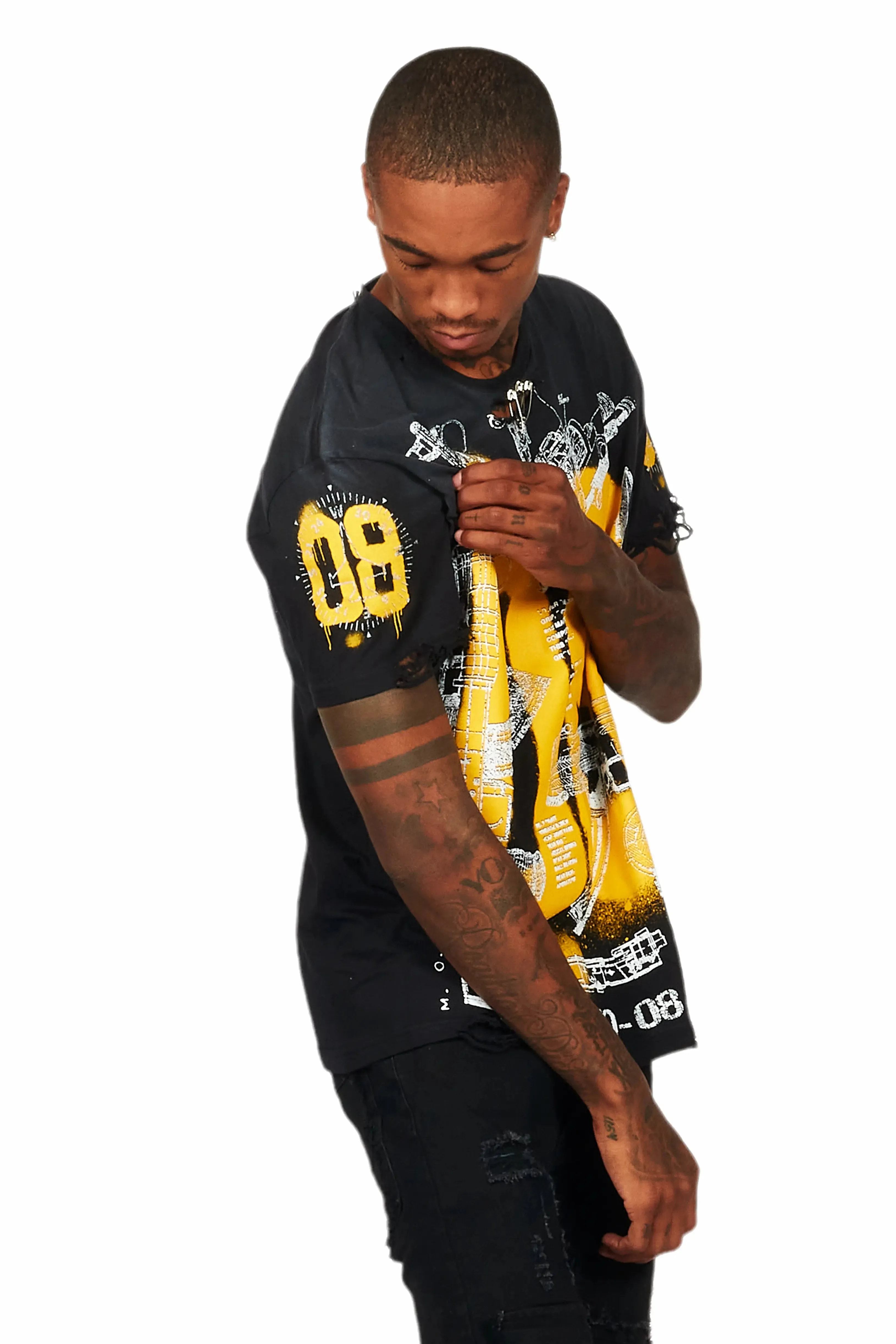 Atsen Black Oversized Graphic T-Shirt