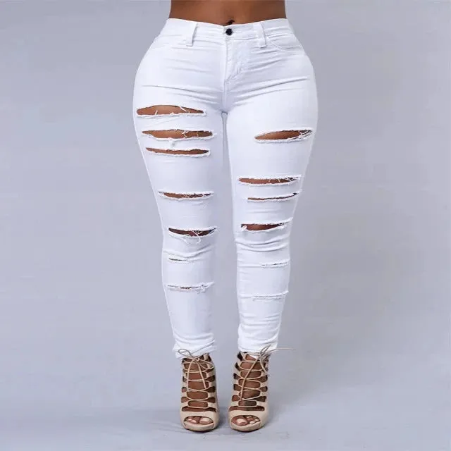 Black and white high-waisted ripped jeans in a chic style