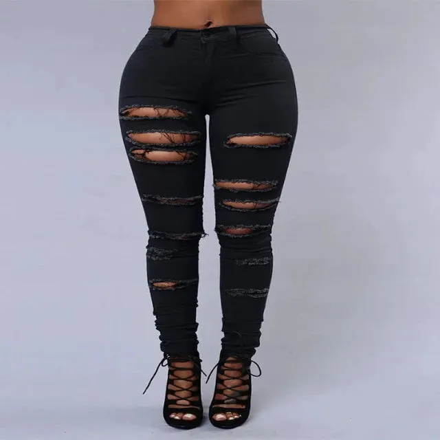Black and white high-waisted ripped jeans in a chic style
