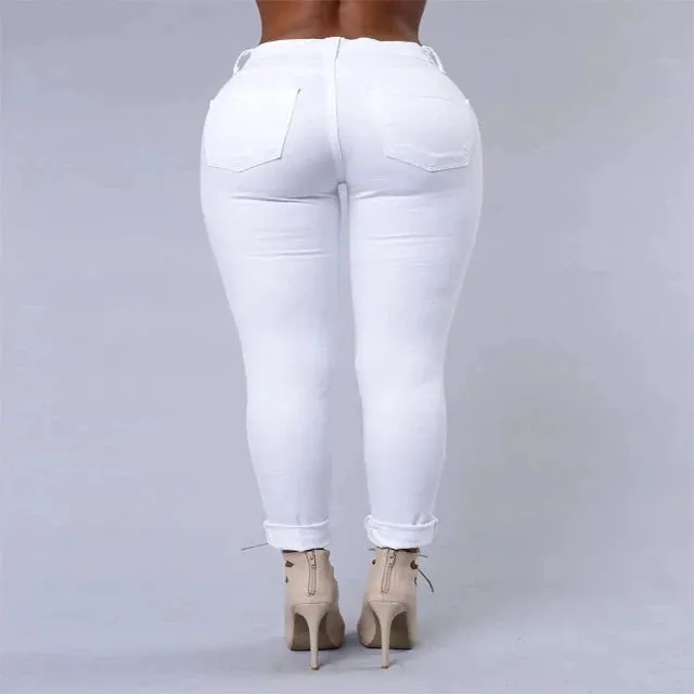 Black and white high-waisted ripped jeans in a chic style