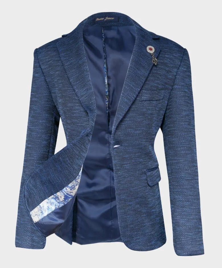 Boys Slim Fit Combined Suit Set - Navy Blue - Brown