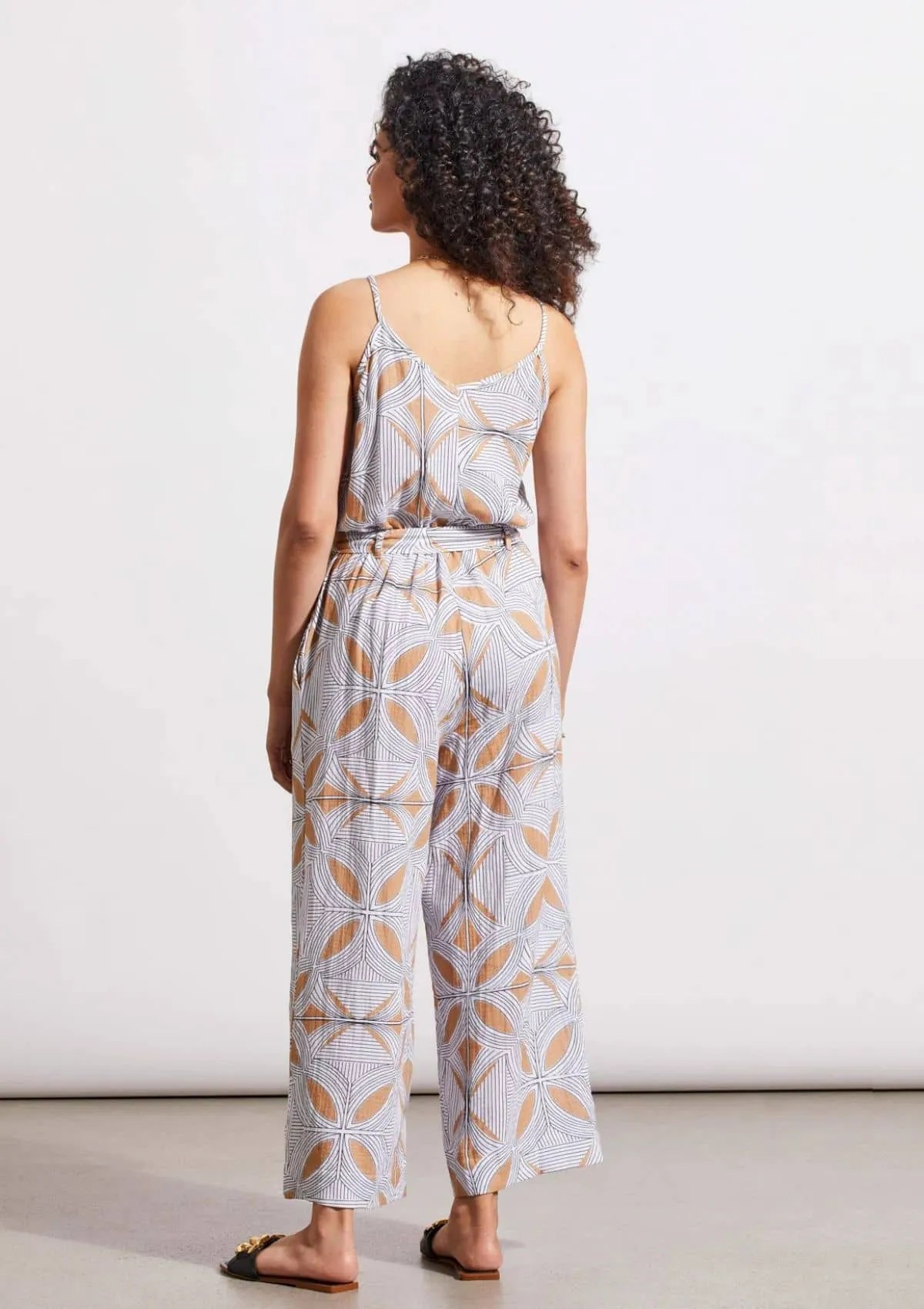 Button Front Jumpsuit with Sash - Caramel