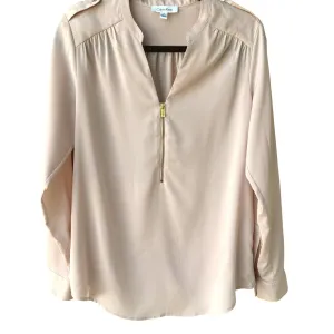 Calvin Klein Womens Blush Pink Long Sleeve Zip V-Neck & Epaulette Shirt Blouse