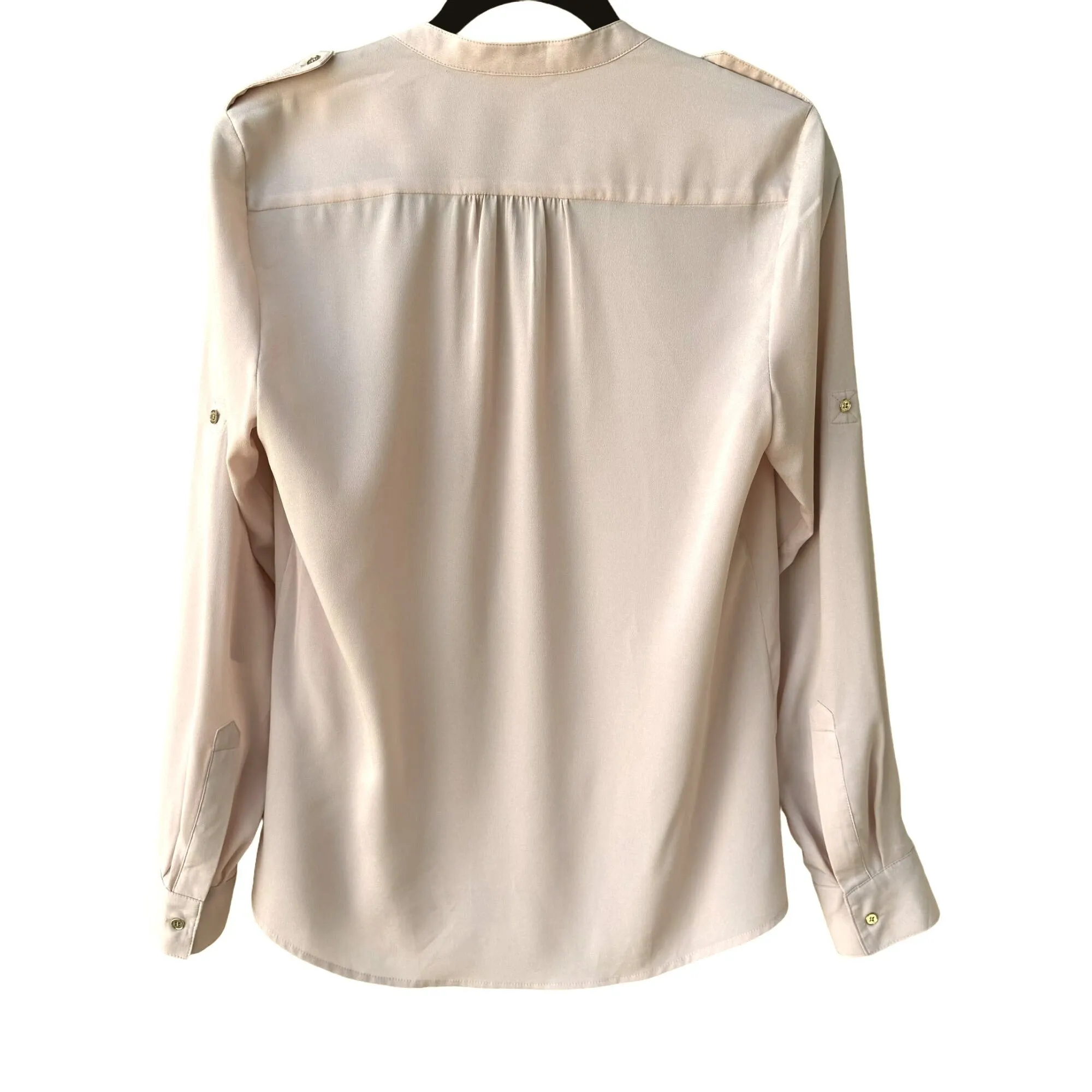Calvin Klein Womens Blush Pink Long Sleeve Zip V-Neck & Epaulette Shirt Blouse