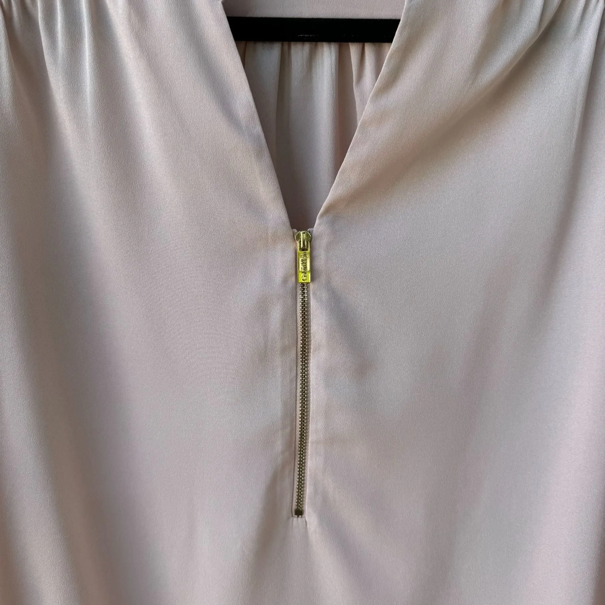 Calvin Klein Womens Blush Pink Long Sleeve Zip V-Neck & Epaulette Shirt Blouse