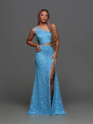 Candice Wang 72389 Size 2 Blue One Shoulder Sequin Cutout Prom Dress Slit Formal Gown Train