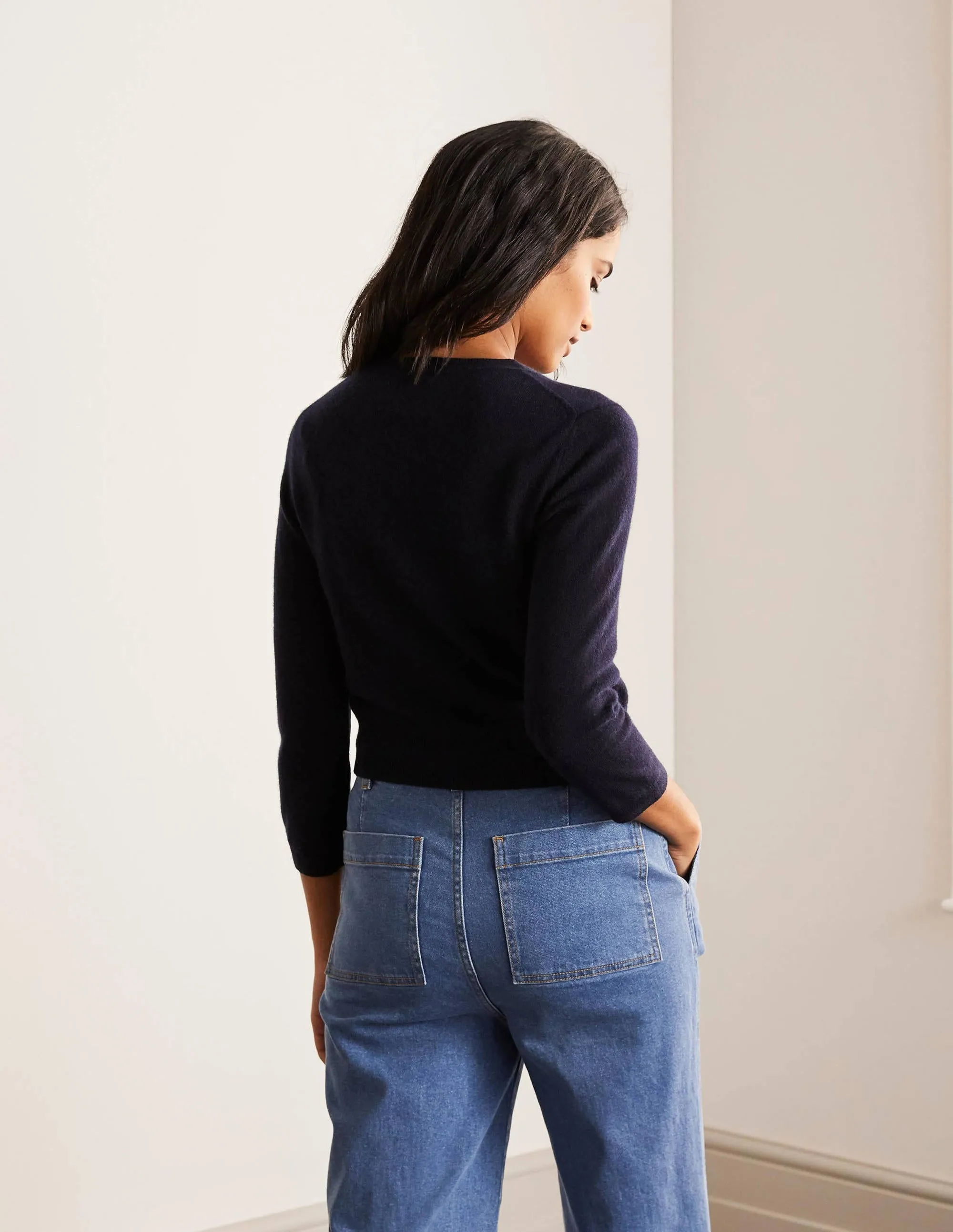 Cashmere Crop Cardigan-Navy