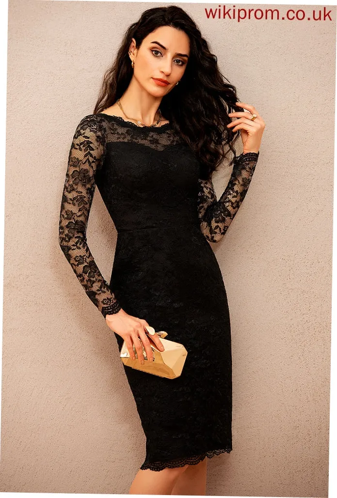 Christine Lace Bodycon Neck Dress Cocktail Scoop Club Dresses Knee-Length