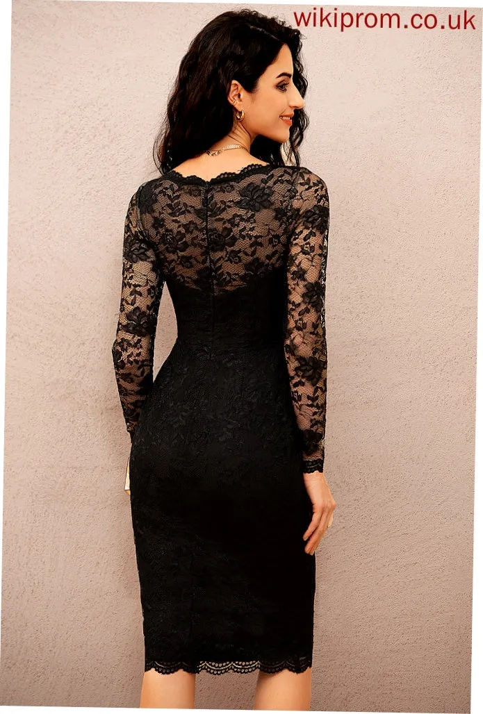 Christine Lace Bodycon Neck Dress Cocktail Scoop Club Dresses Knee-Length