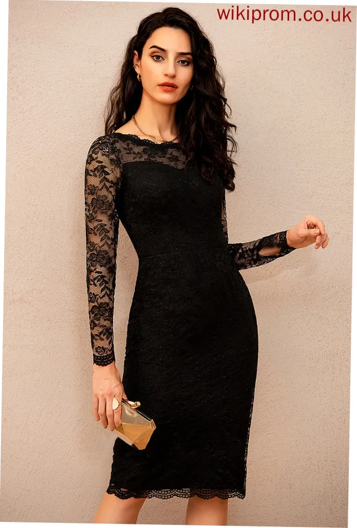 Christine Lace Bodycon Neck Dress Cocktail Scoop Club Dresses Knee-Length