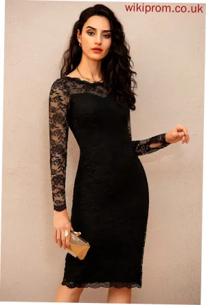 Christine Lace Bodycon Neck Dress Cocktail Scoop Club Dresses Knee-Length