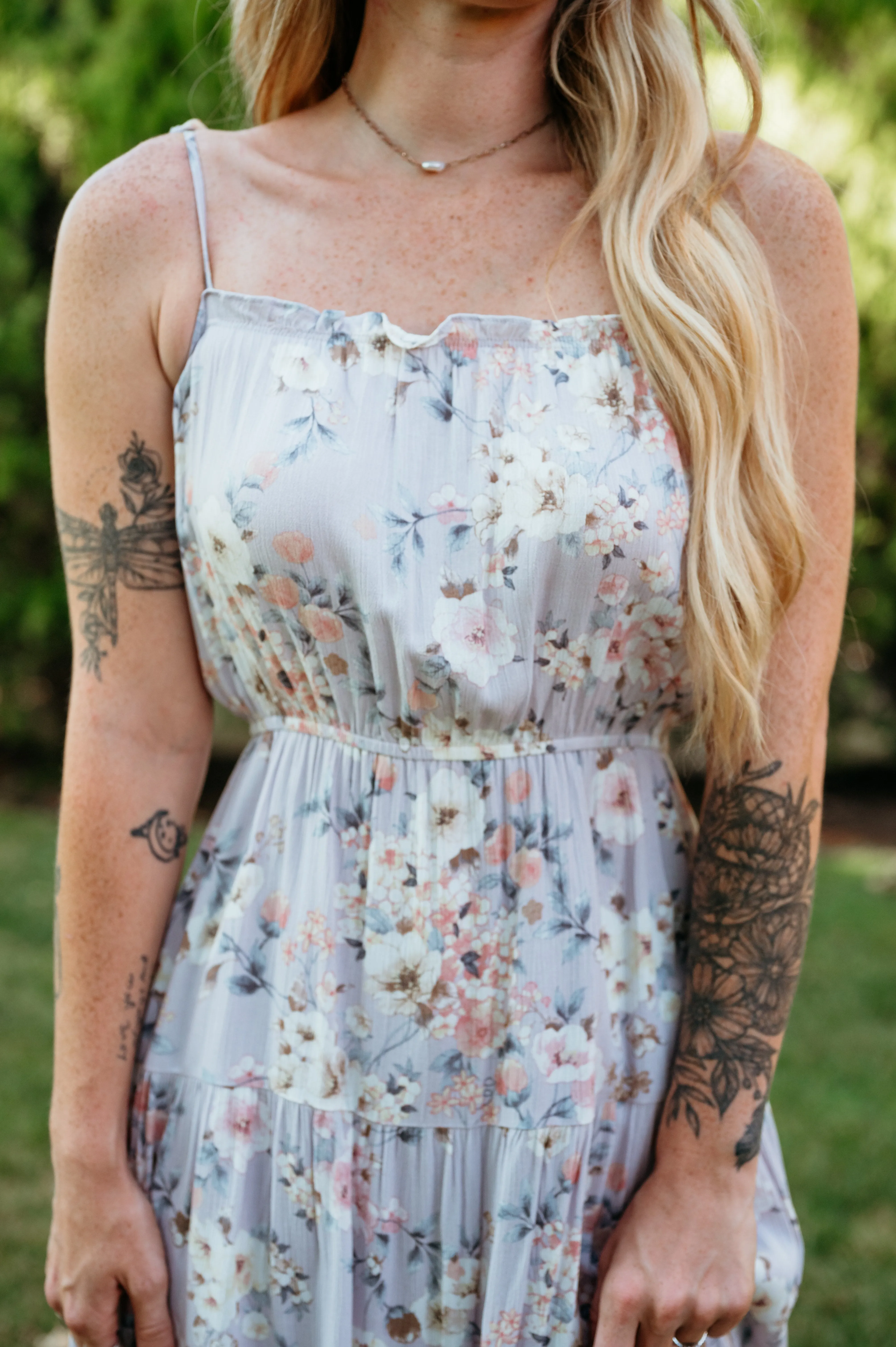 CLEARANCE - Floral Print Cami Midi Dress W/ Tassle Straps