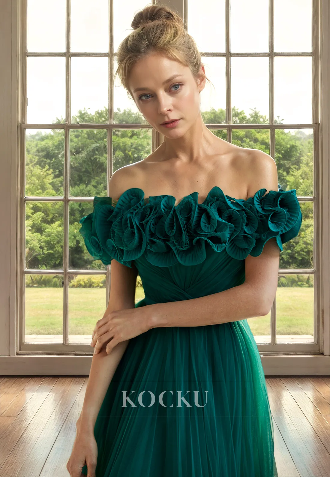 Couture & Ornate Off-Shoulder A-Line Tulle Cocktail Mother of the Bride Dress