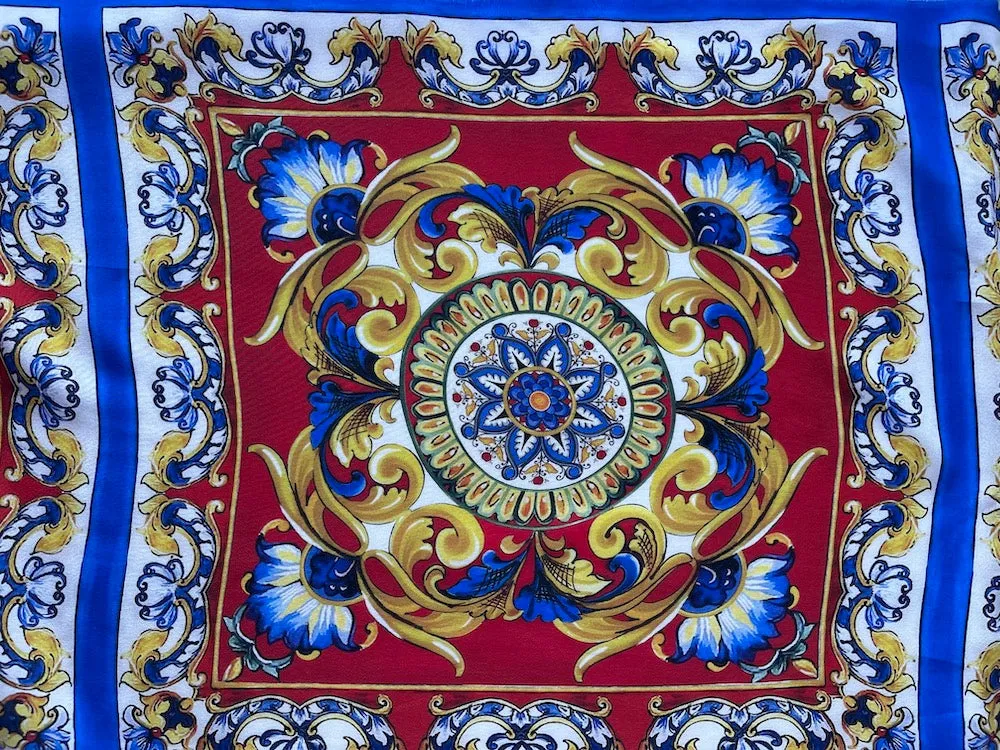Couture Chic Italian 16" Tile-Work Silk Crepe De Chine (Made in Italy)