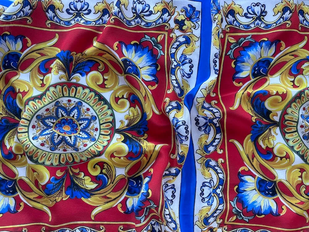 Couture Chic Italian 16" Tile-Work Silk Crepe De Chine (Made in Italy)
