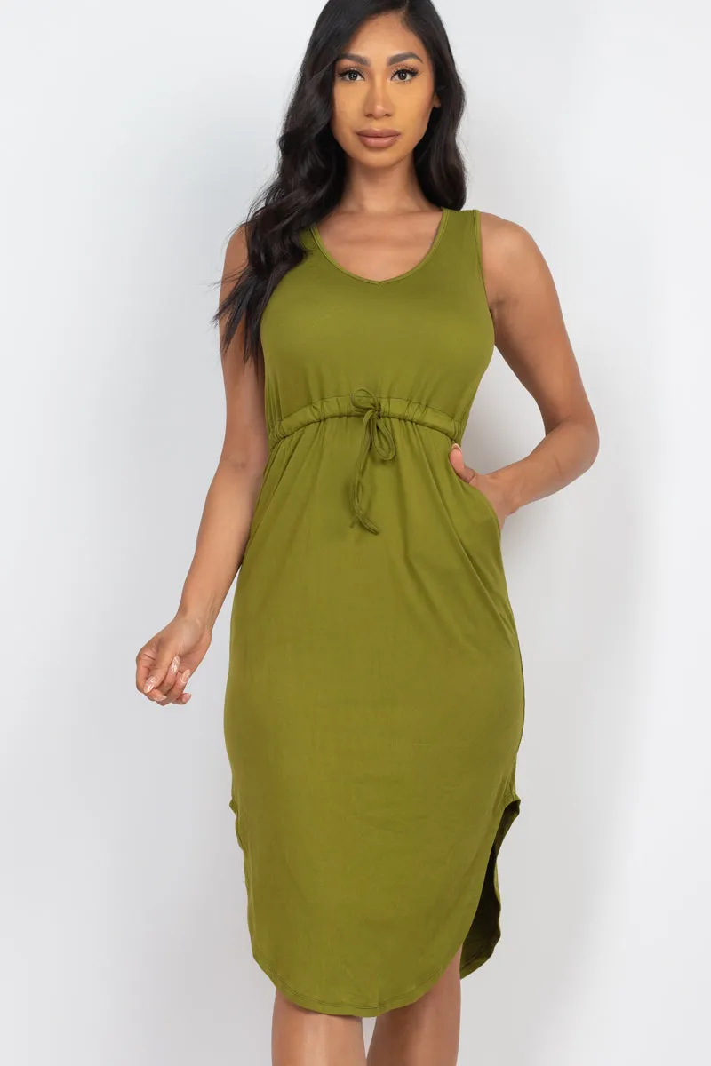 Drawstring Sleeveless Midi Dress