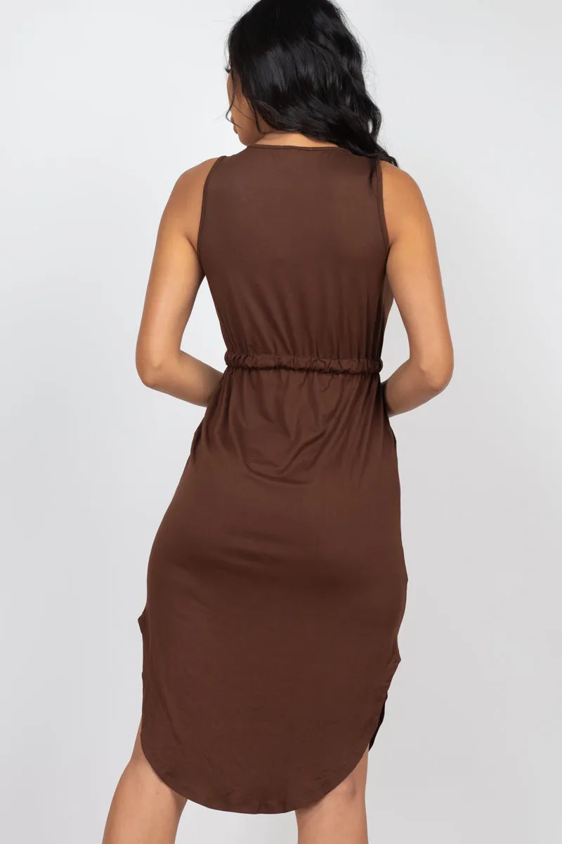 Drawstring Sleeveless Midi Dress