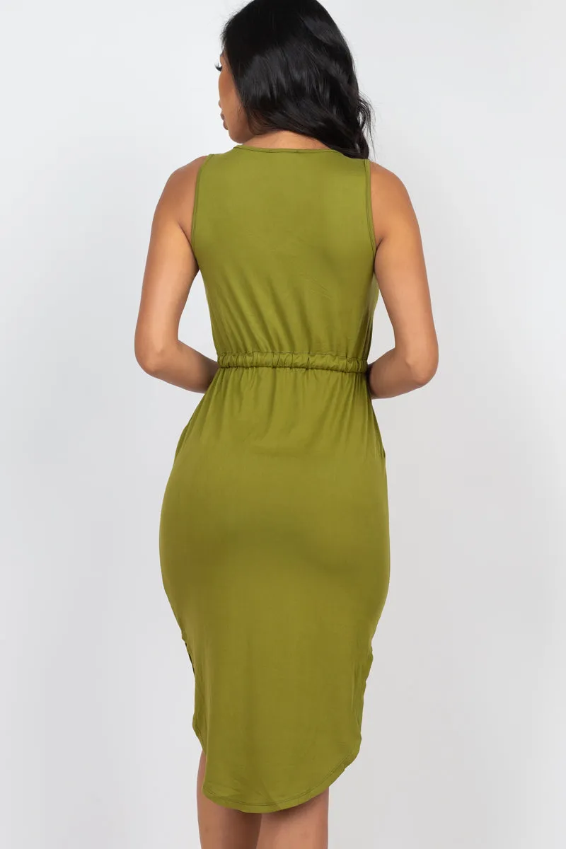 Drawstring Sleeveless Midi Dress