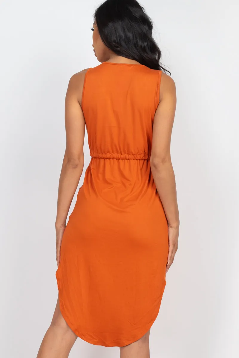 Drawstring Sleeveless Midi Dress