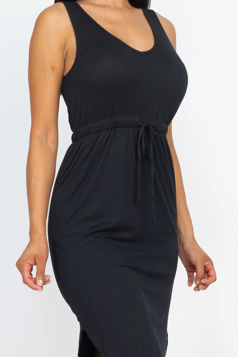 Drawstring Sleeveless Midi Dress