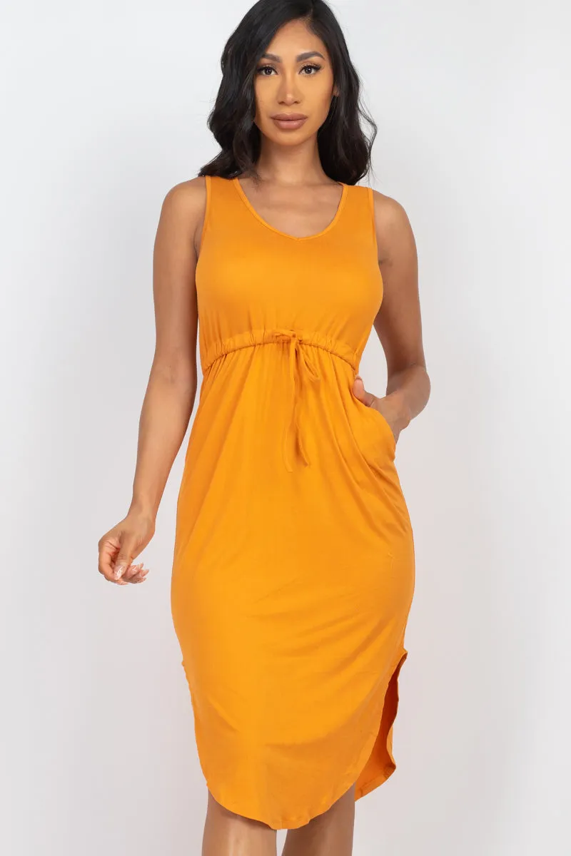 Drawstring Sleeveless Midi Dress