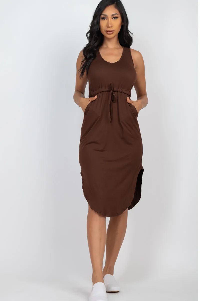 Drawstring Sleeveless Midi Dress
