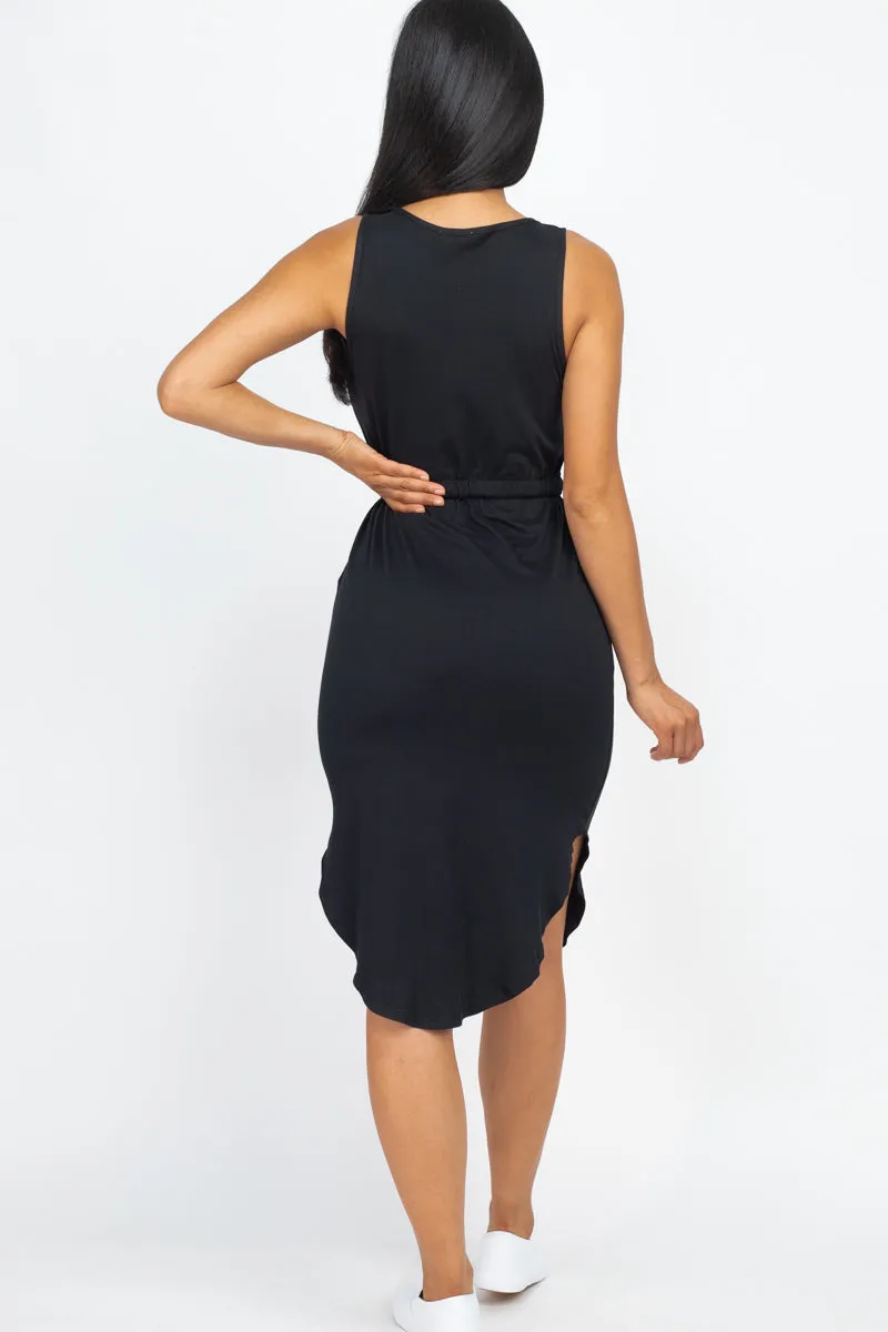 Drawstring Sleeveless Midi Dress