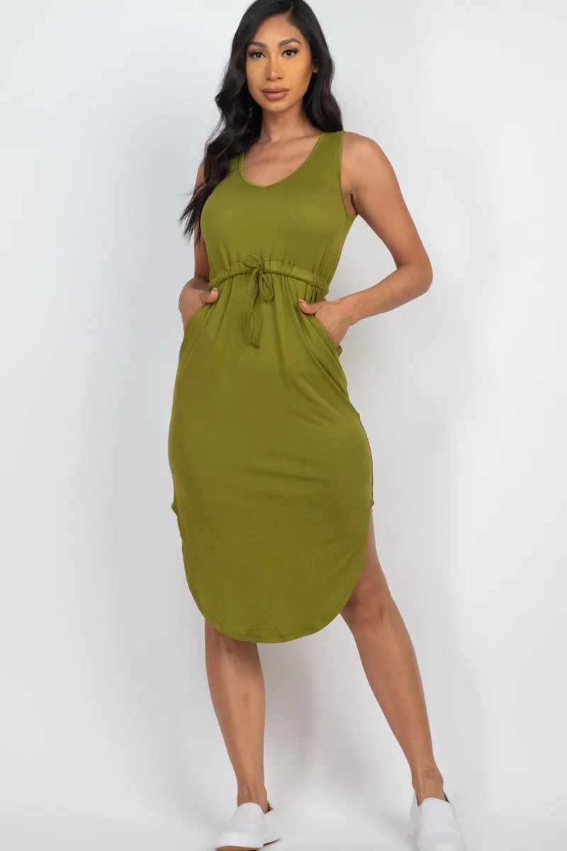 Drawstring Sleeveless Midi Dress