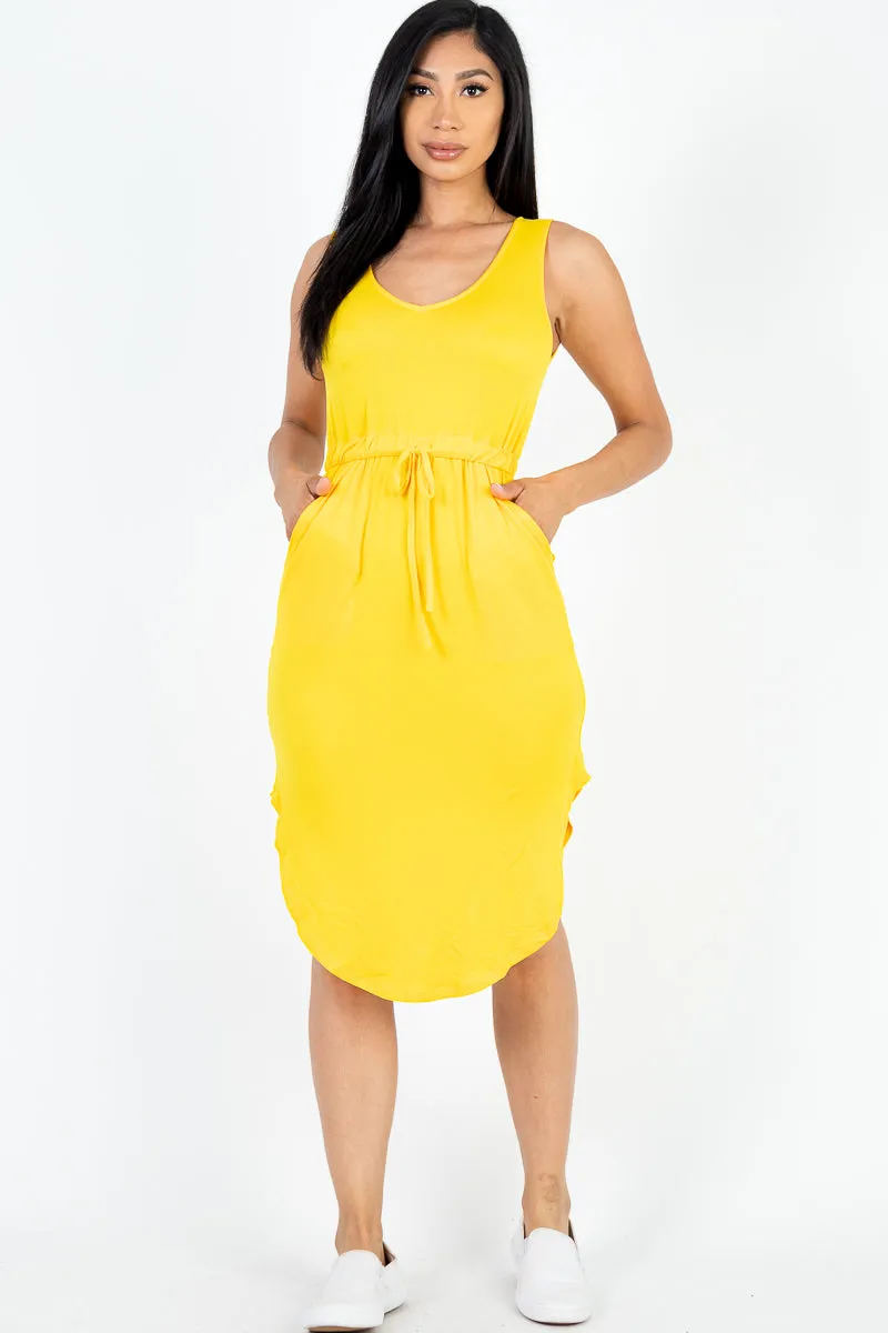 Drawstring Sleeveless Midi Dress