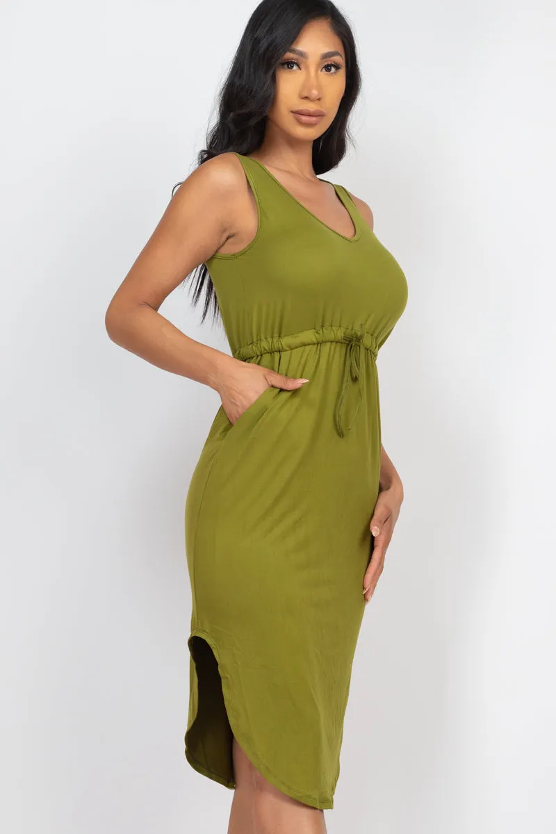 Drawstring Sleeveless Midi Dress