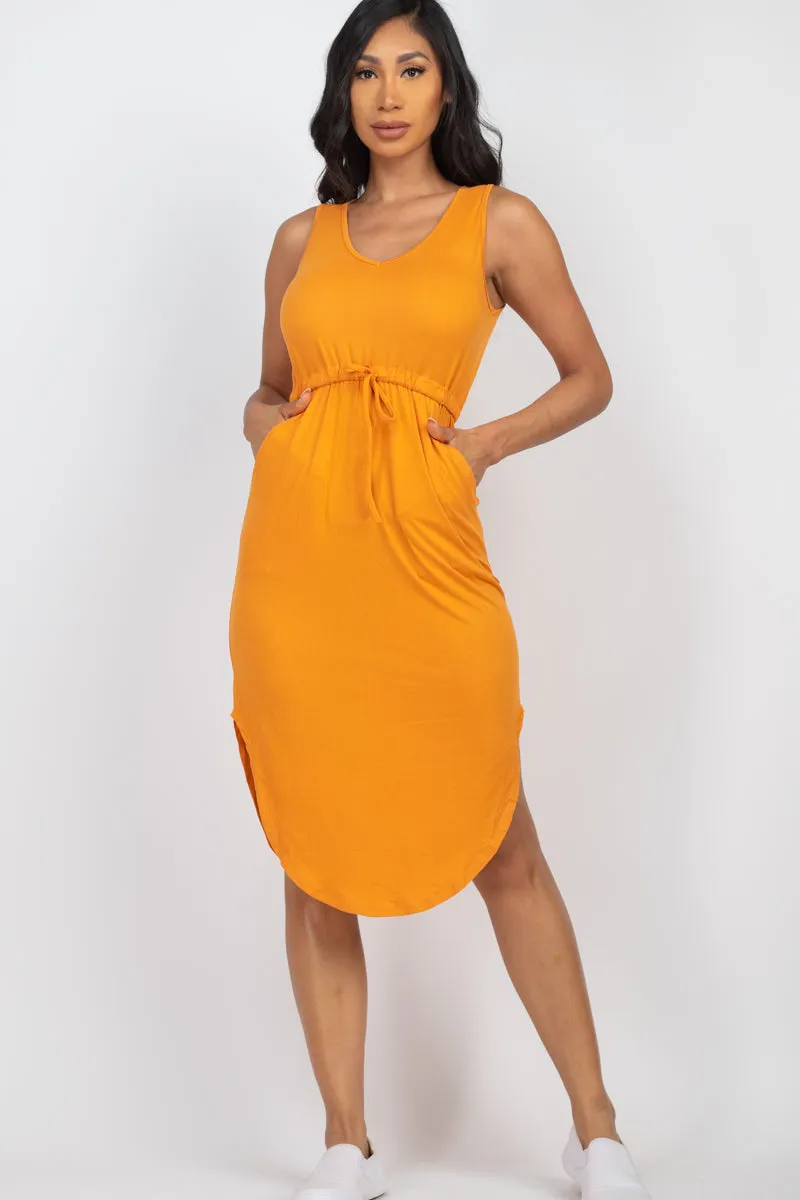 Drawstring Sleeveless Midi Dress