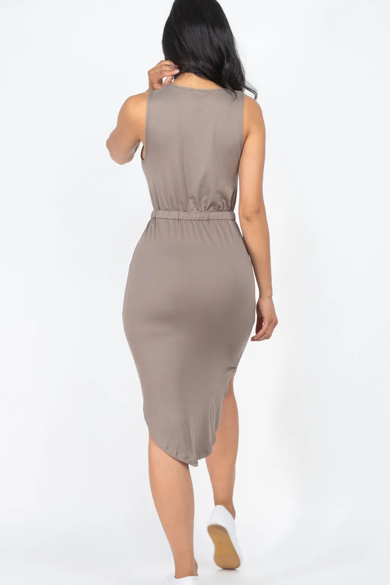 Drawstring Sleeveless Midi Dress