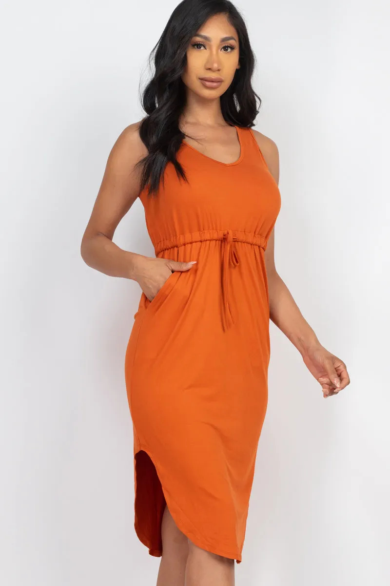 Drawstring Sleeveless Midi Dress
