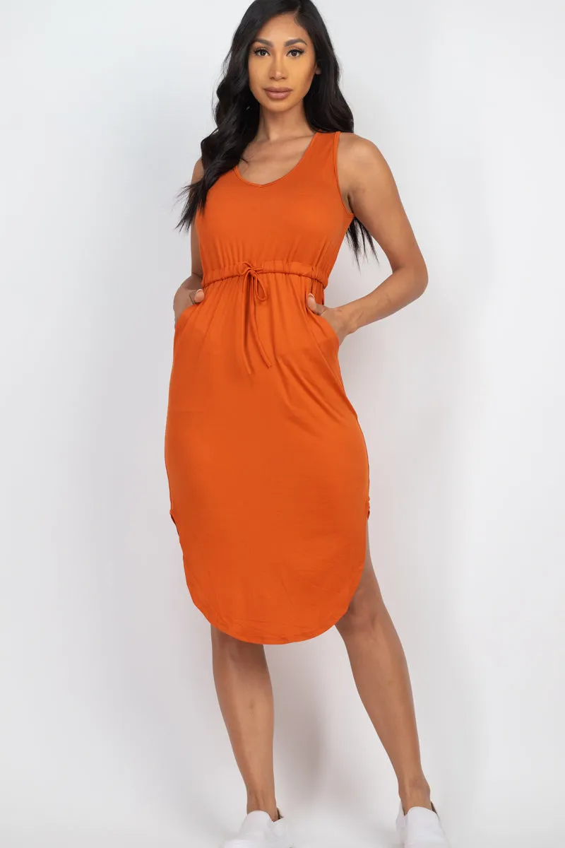 Drawstring Sleeveless Midi Dress