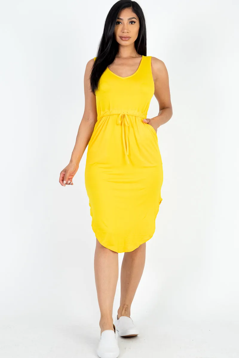 Drawstring Sleeveless Midi Dress