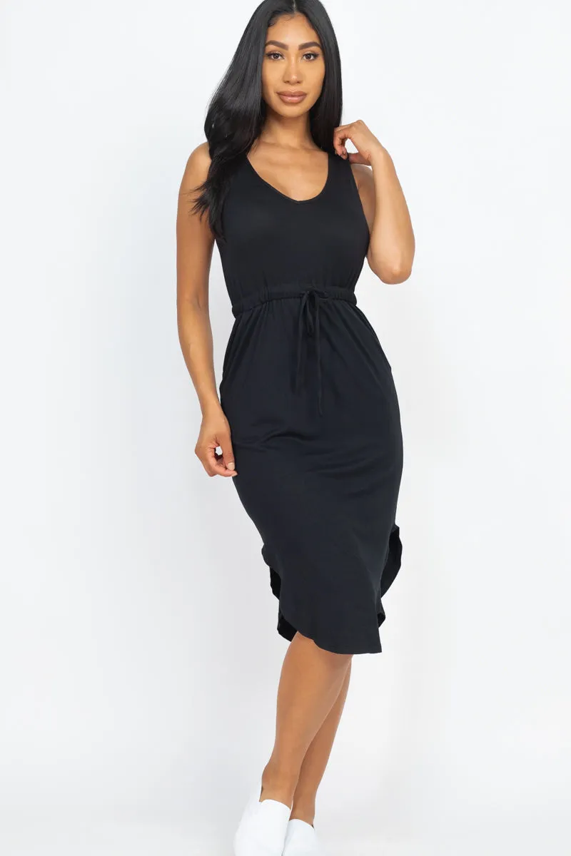 Drawstring Sleeveless Midi Dress