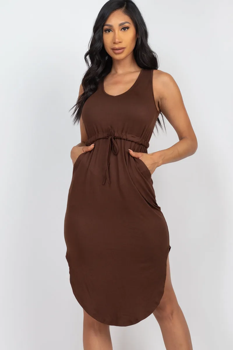Drawstring Sleeveless Midi Dress