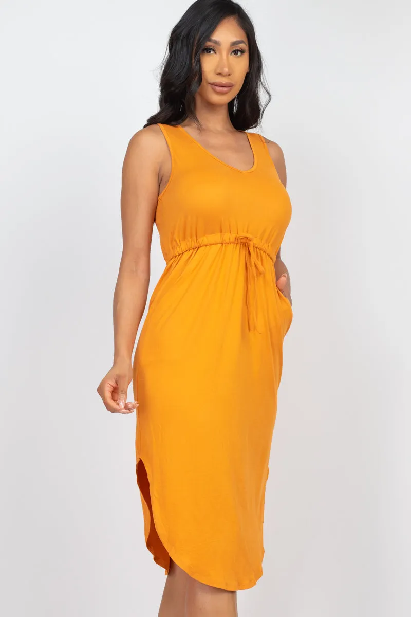 Drawstring Sleeveless Midi Dress