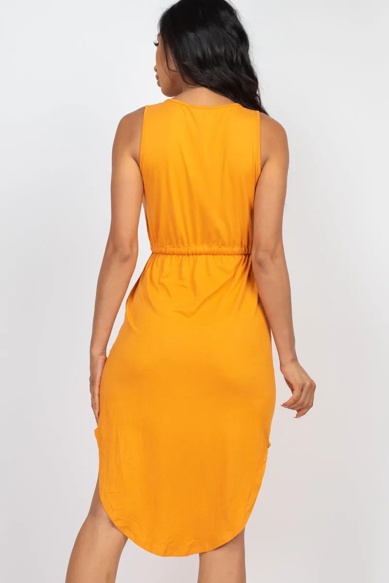 Drawstring Sleeveless Midi Dress