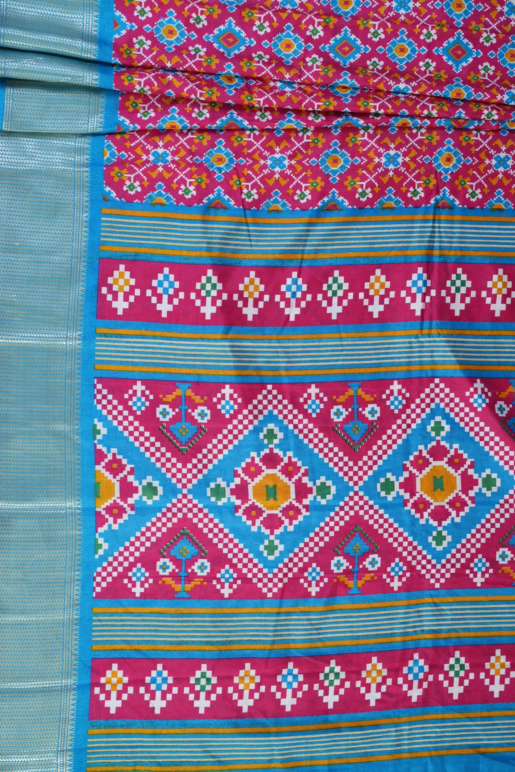 Elegant Kanchipuram Semi Silk Saree with Intricate Ikkat Design