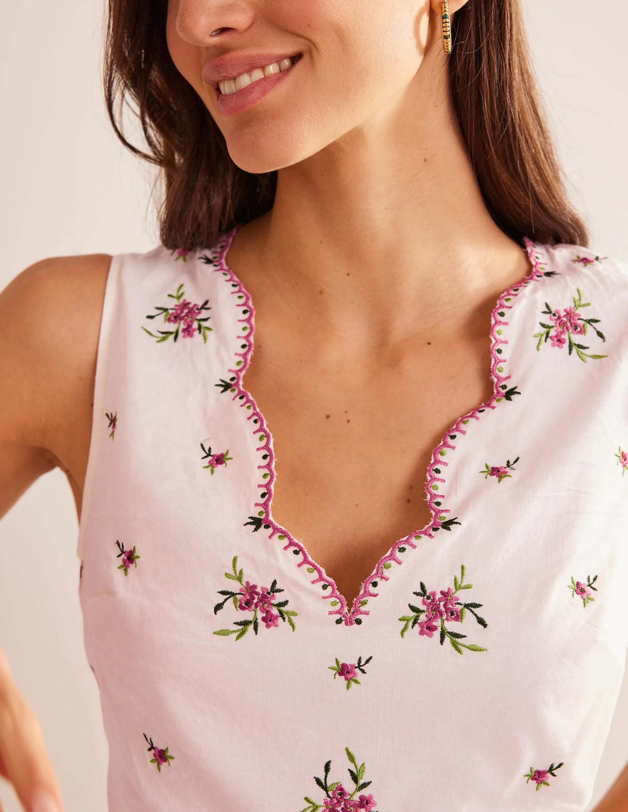 Embroidered Tiered Midi Dress-Ivory