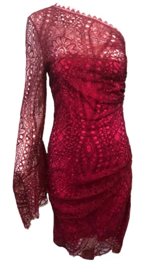 Emilio Pucci 2000s Rasberry One Shoulder Lace Dress