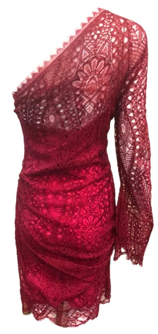 Emilio Pucci 2000s Rasberry One Shoulder Lace Dress
