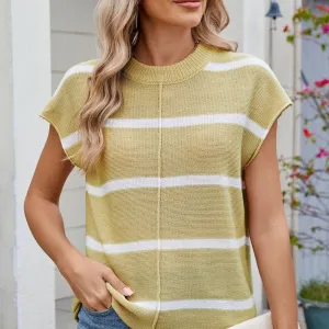 Exposed Seam Striped Round Neck Knit Top